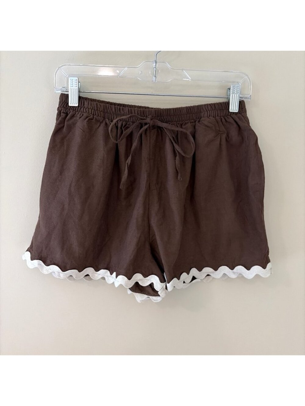Midnight Sky Women's Linen Blend Shorts Size S Chocolate Ric Rac Trim Coastal